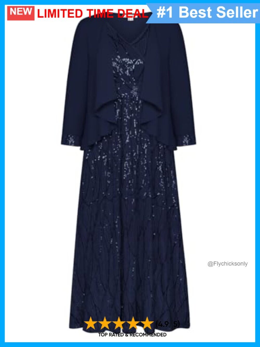 Two Piece Sequin Dress with Chiffon Jacket V-Neck A-Line Maxi